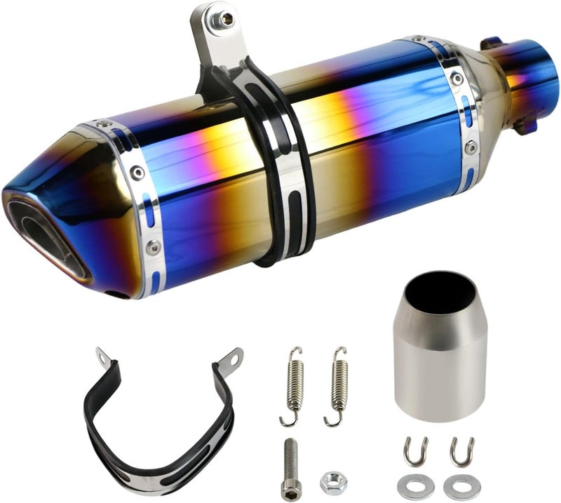 PACEWALKER Motorcycle Slip On Muffler, 1.5-2" Universal Motorcycle Exhaust with Removable DB Killer for Street/Sport Motorcycles and Scooters, Dirt Bike ATV Street Bike 38-51mm Inlet(Grilled Blue) - Image 1